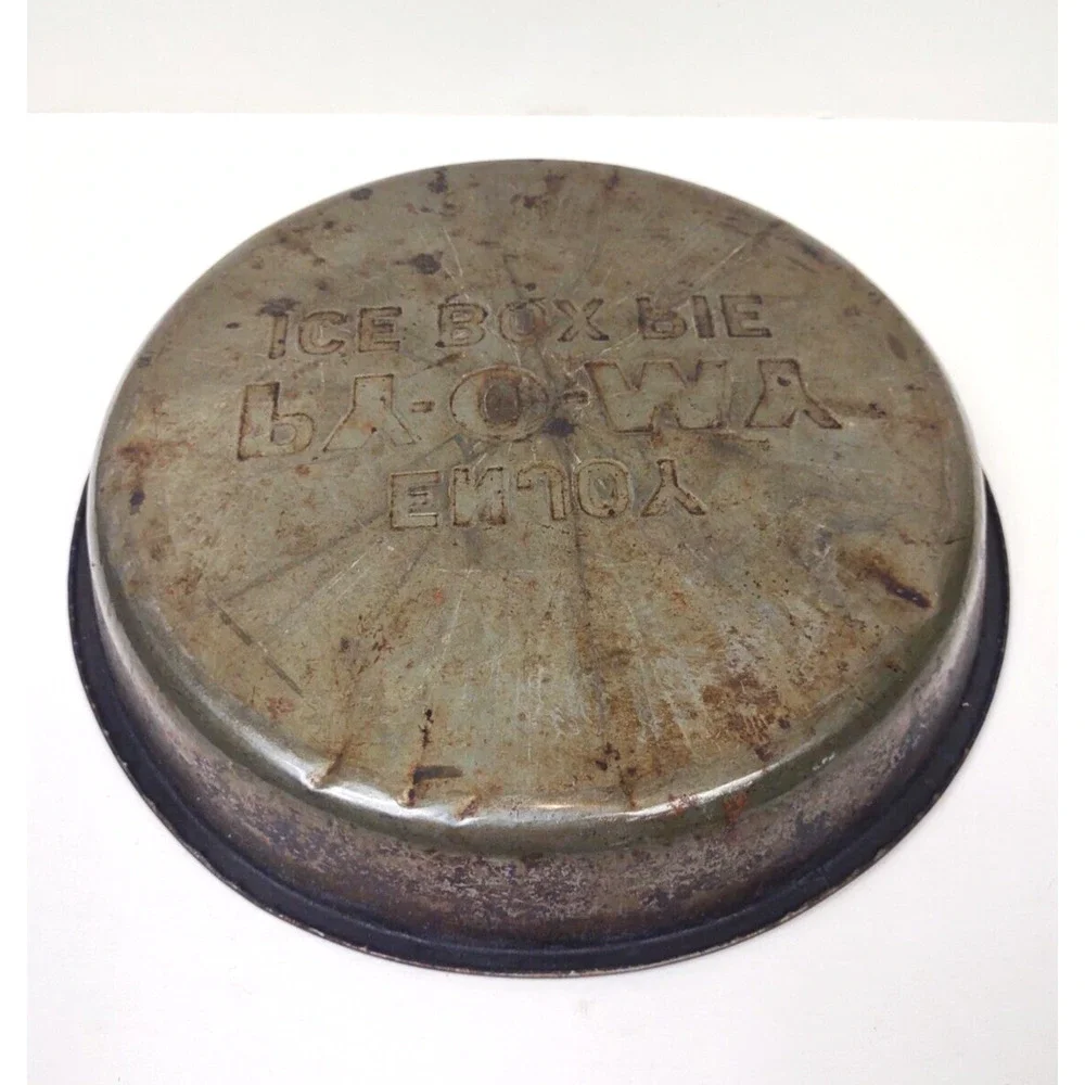 PY-O-MY Ice Box Pie Round Pie Pan Tin Rustic Bakeware Advertising Decor MCM